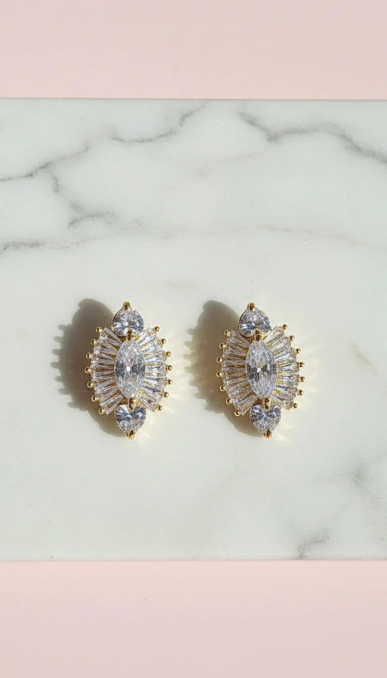 Baguette Cut Crystal Cluster Stud Earrings