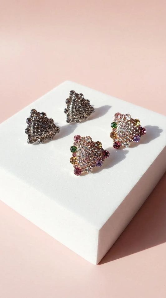 Geometric Crystal Non Pierced Clip On Earrings