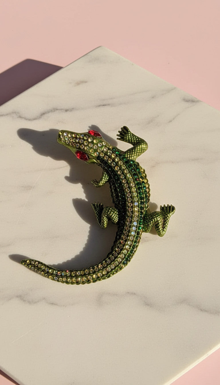 Crocodile Alligator Crystal Statement Brooch Rhinestone Pin