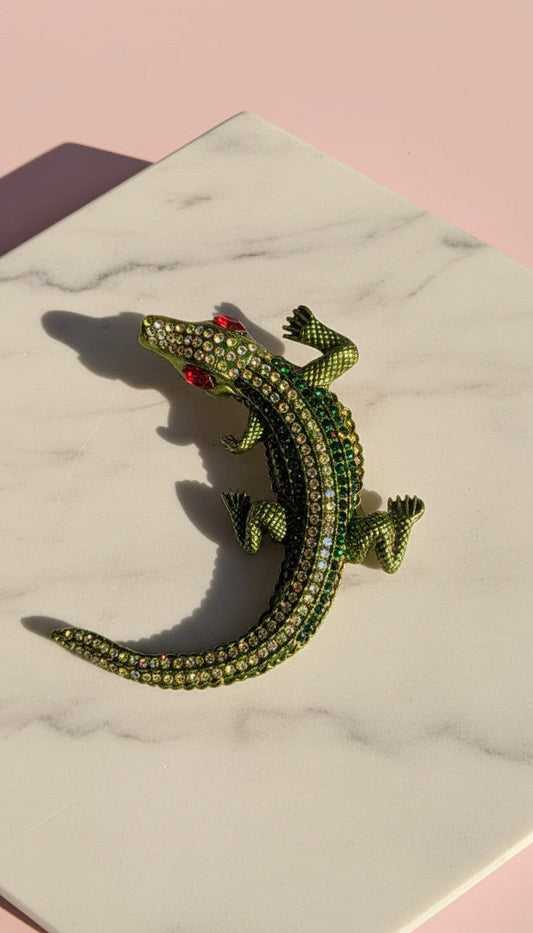 Crocodile Alligator Crystal Statement Brooch Rhinestone Pin