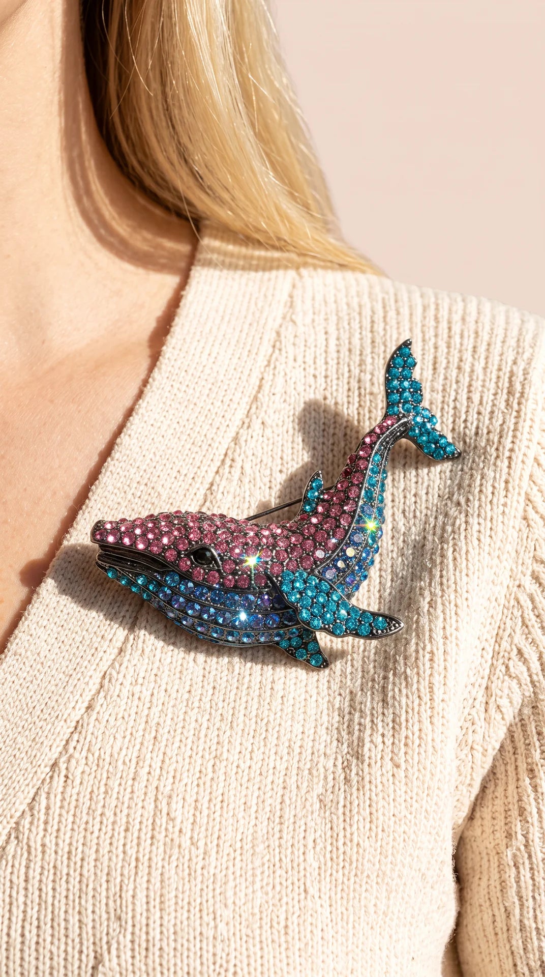 Whale Crystal Statement Brooch Pin