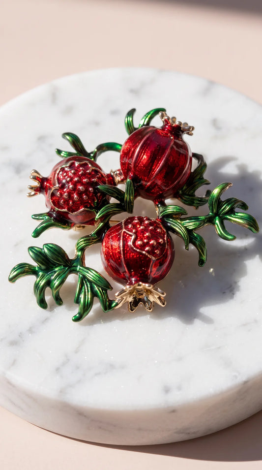 Red and Blue Pomegranate Fruit Brooch