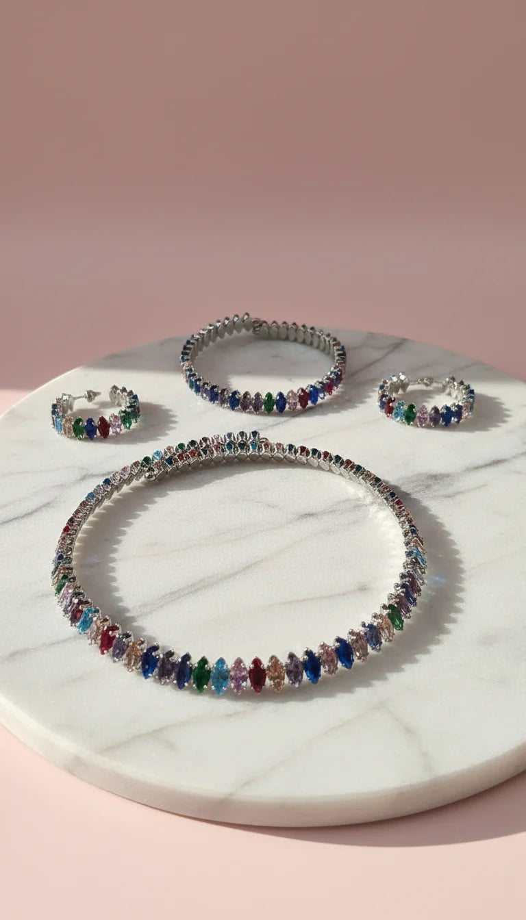 Marquise Crystal Choker, Bracelet & Earrings Set