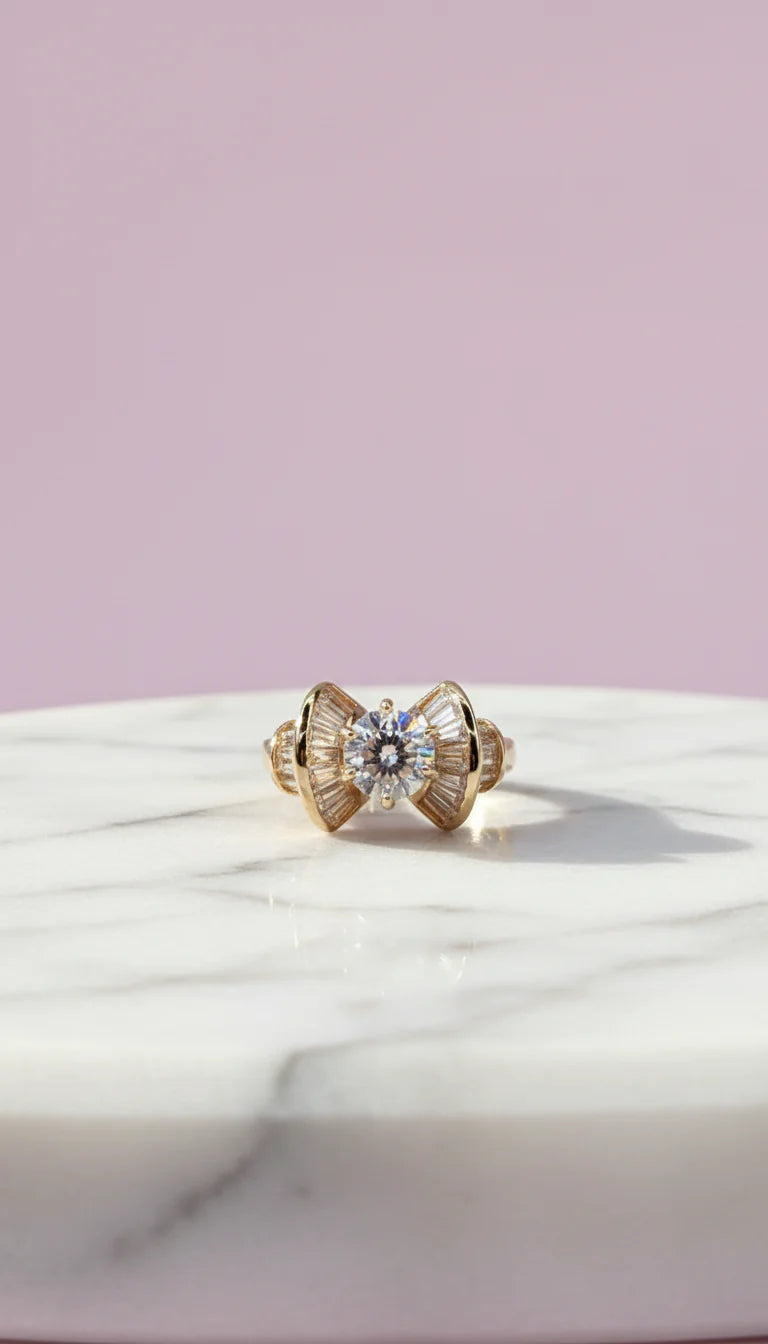 Luxe Bow Crystal Ring Gold Box set of 12