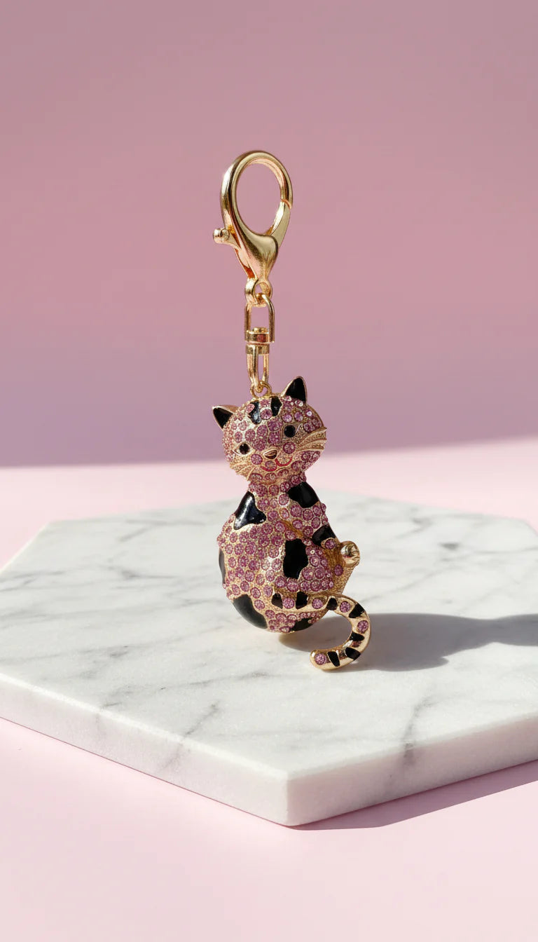 Sitting Cat Crystal Key Ring
