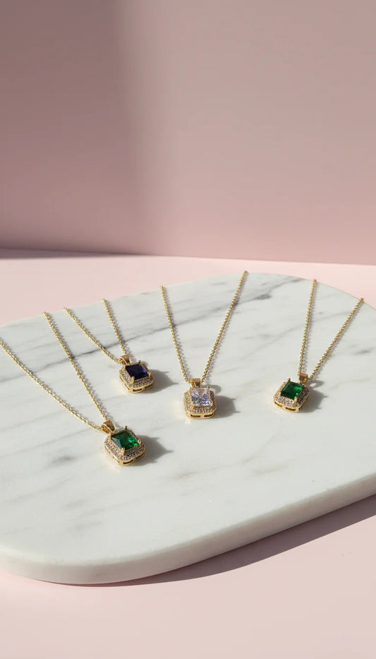 Oblong Crystal Pendant Necklace