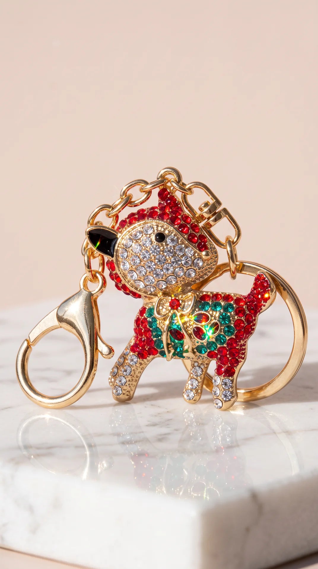 Festive Reindeer Crystal Key Ring & Bag Charm