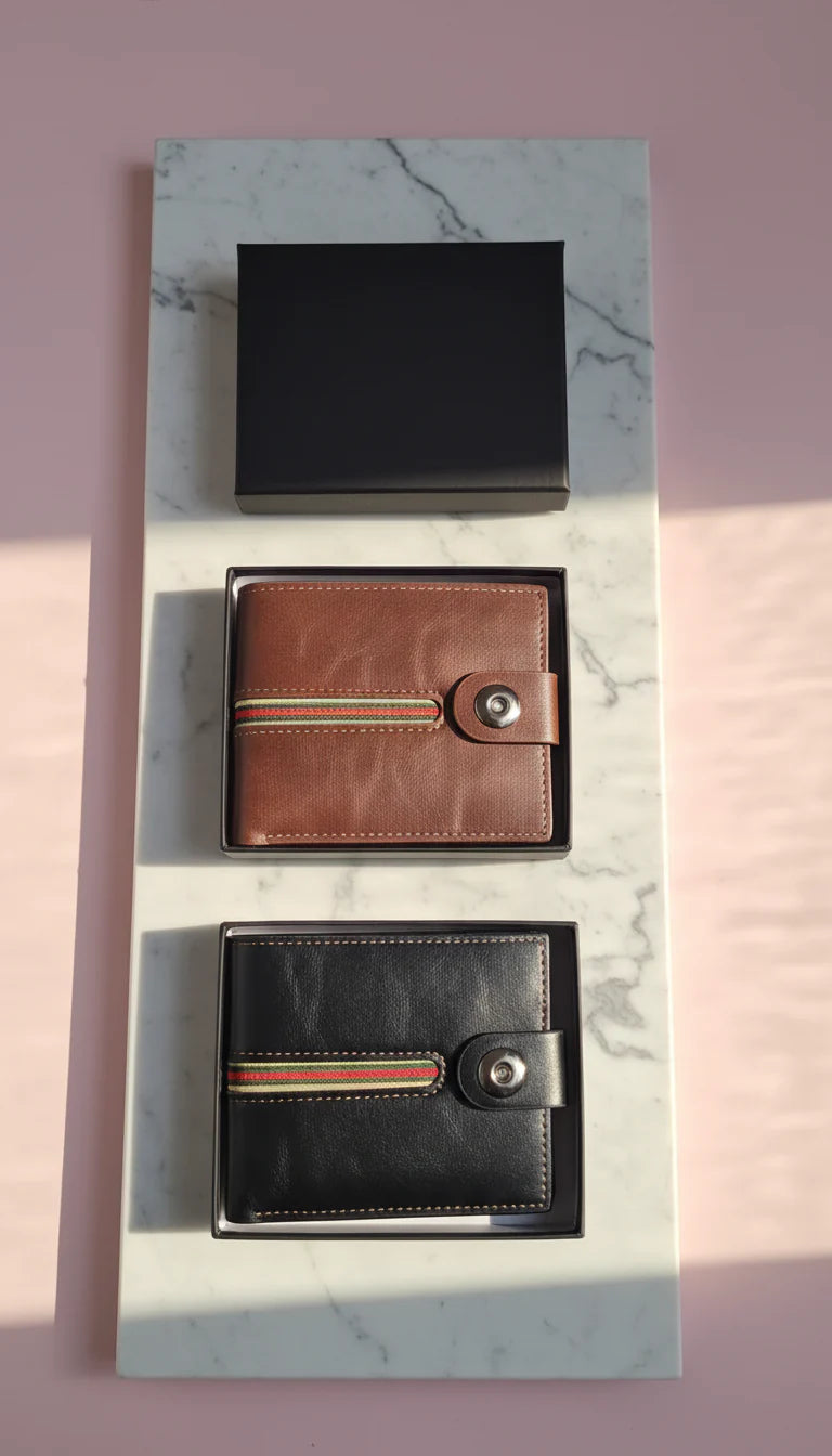 Paneled Men's Wallet With Gift Box