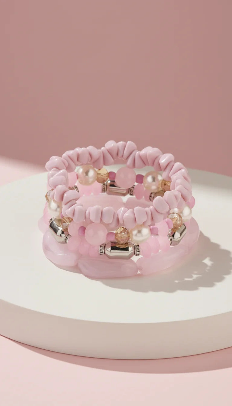 Pearl Charm Ceramic Beaded Bracelet Set