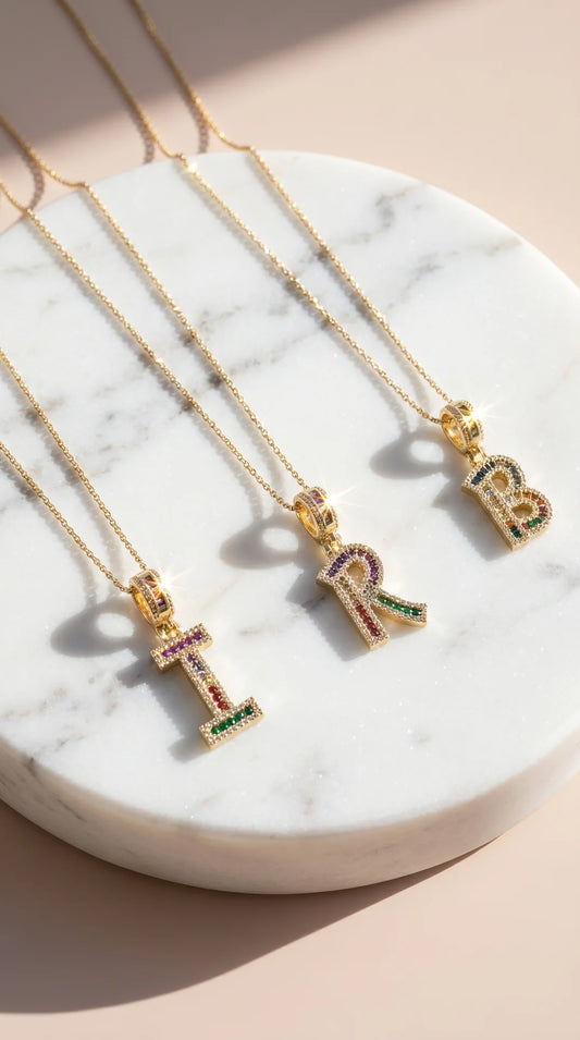 Personalised Rainbow Initial Crystal Pendant Necklace