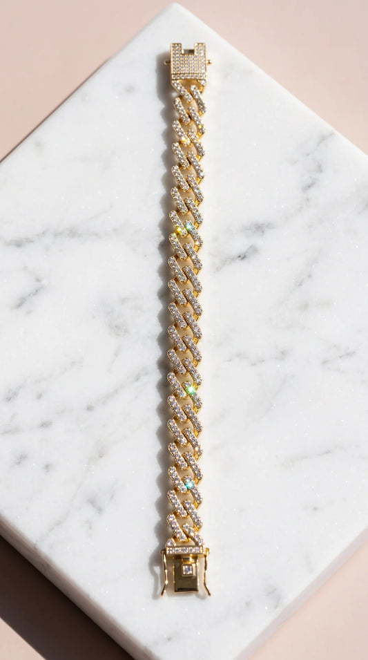 Gold Pavé Link Curb Chain Bracelet