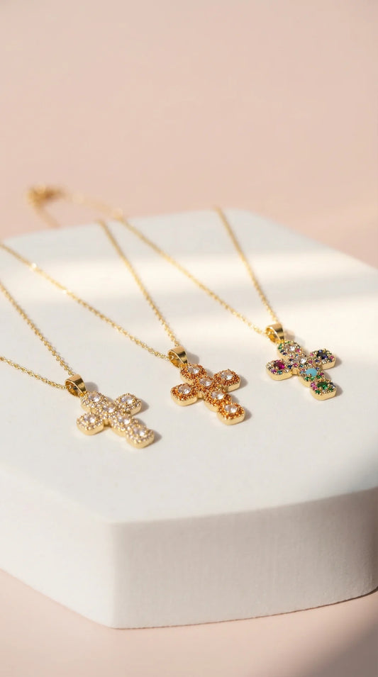 Rainbow Crystal Cross Symbolic Pendant Necklace