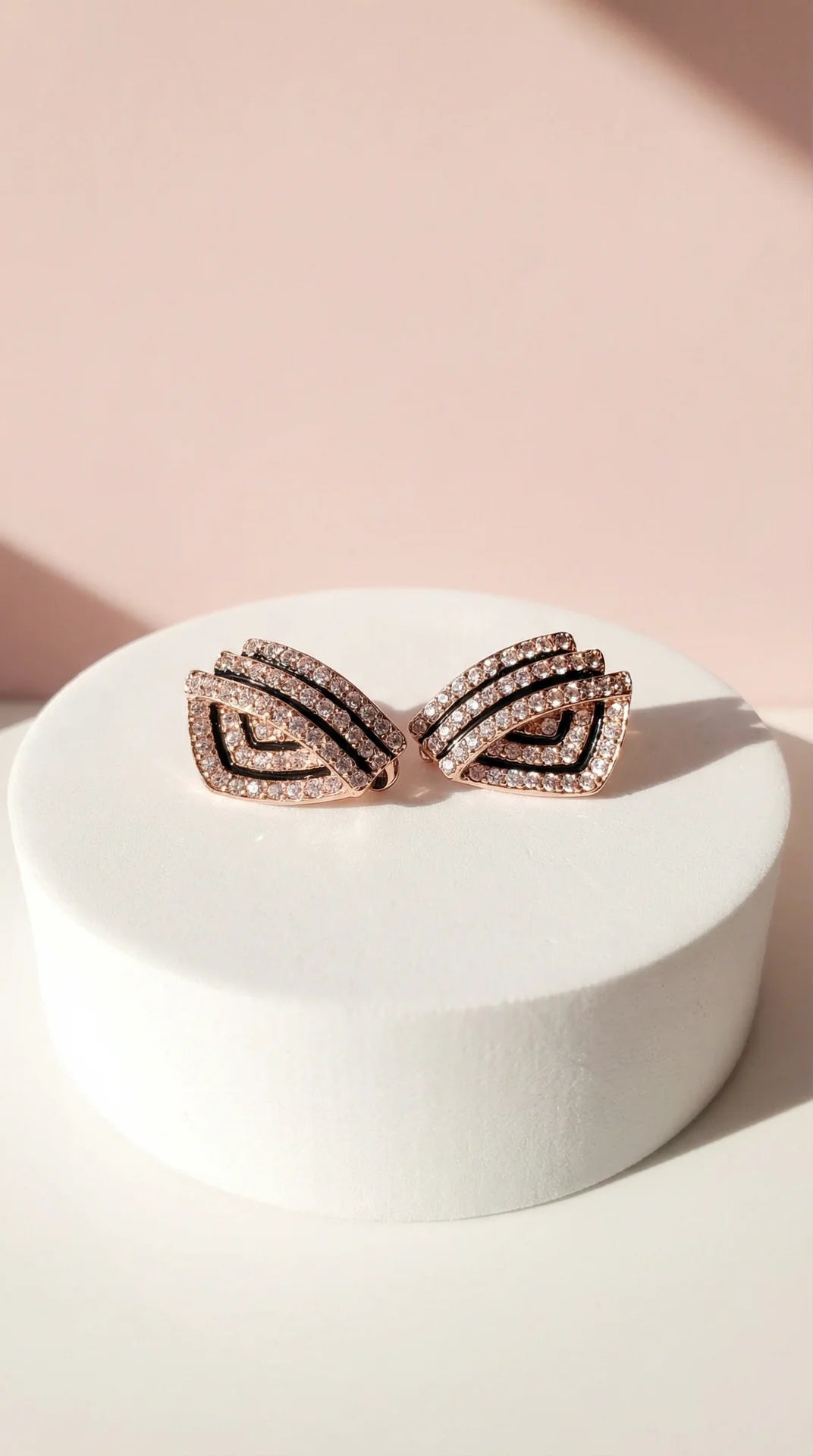 Layered Black & Crystal Non Pierced Clip On Earrings