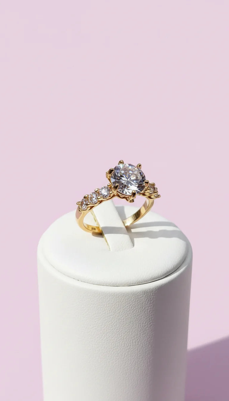 Luxe Solitaire Crystal Ring Gold Box set of 12