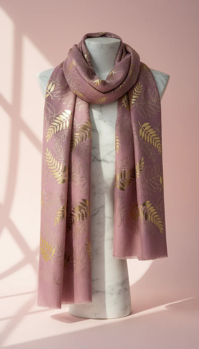 Palm Leaf Shimmer Gold Foil Scarf Pack of 12