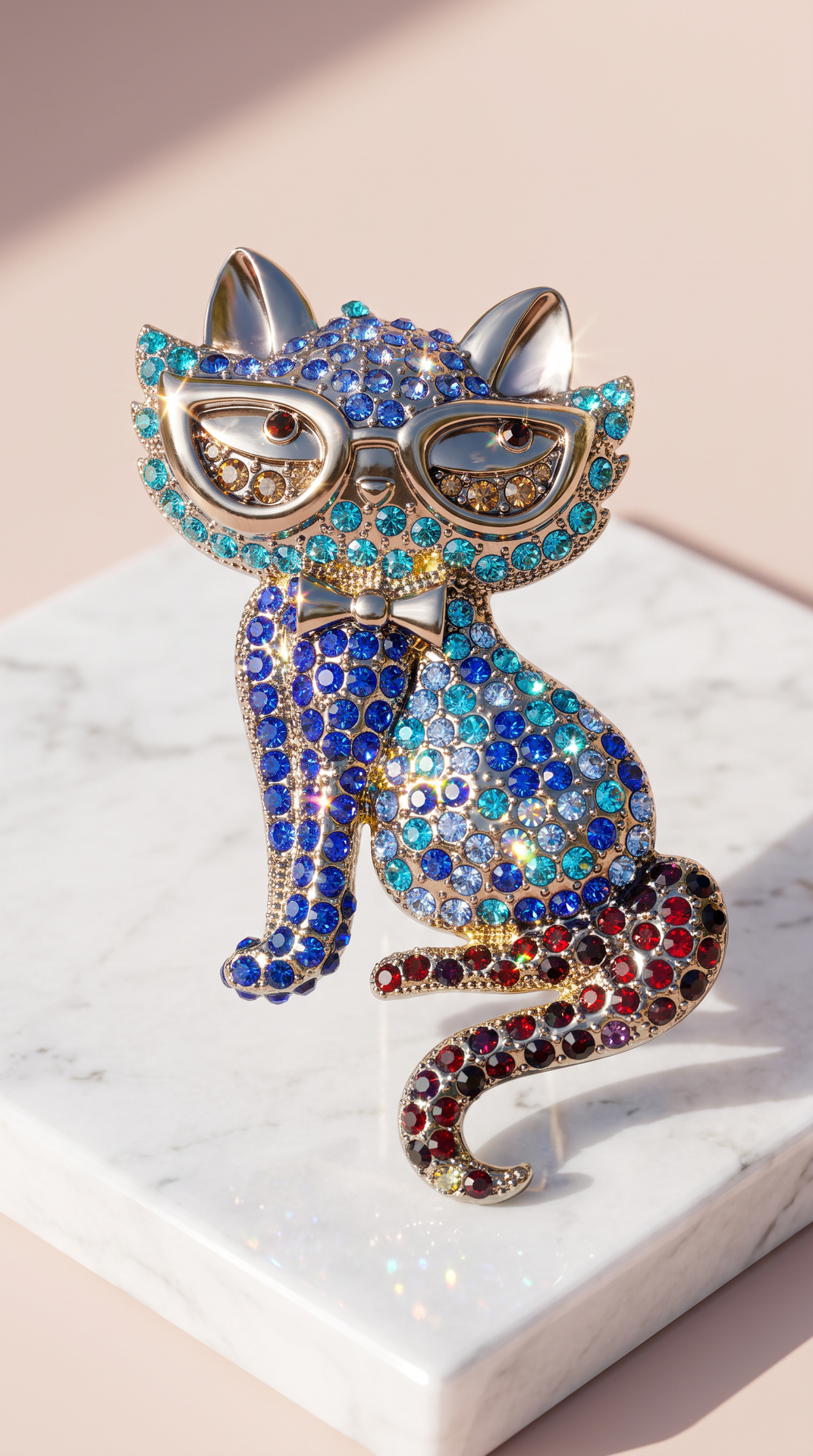Cool Cat Crystal Brooch Pin