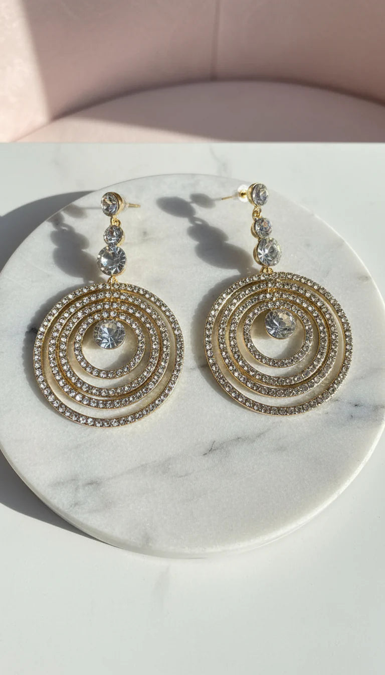 Layered Round Crystal Drop & Dangle Earrings