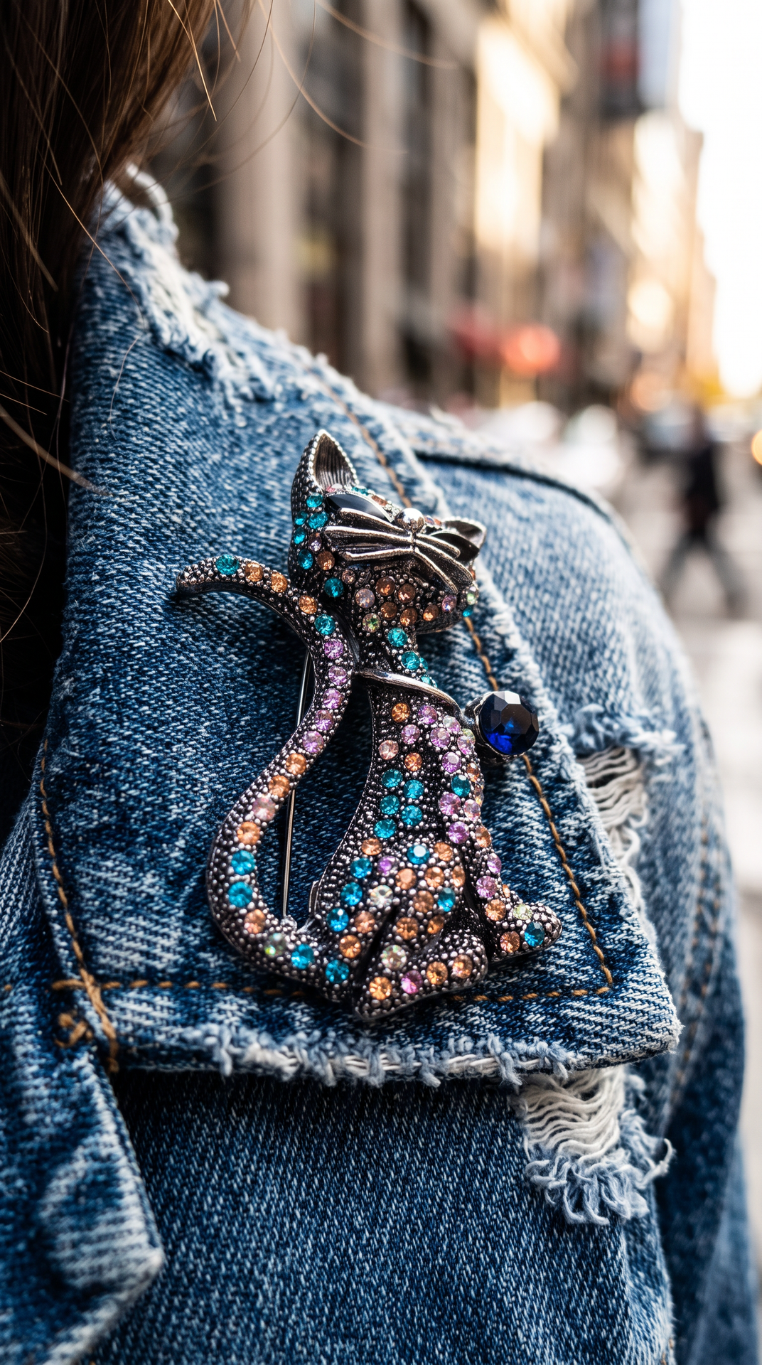 Multicolour Crystal Cat Brooch Pin