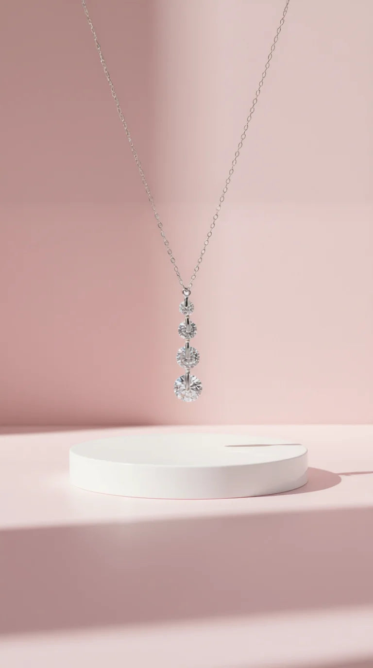 Layered Circular Gem Link Crystal Pendant Necklace