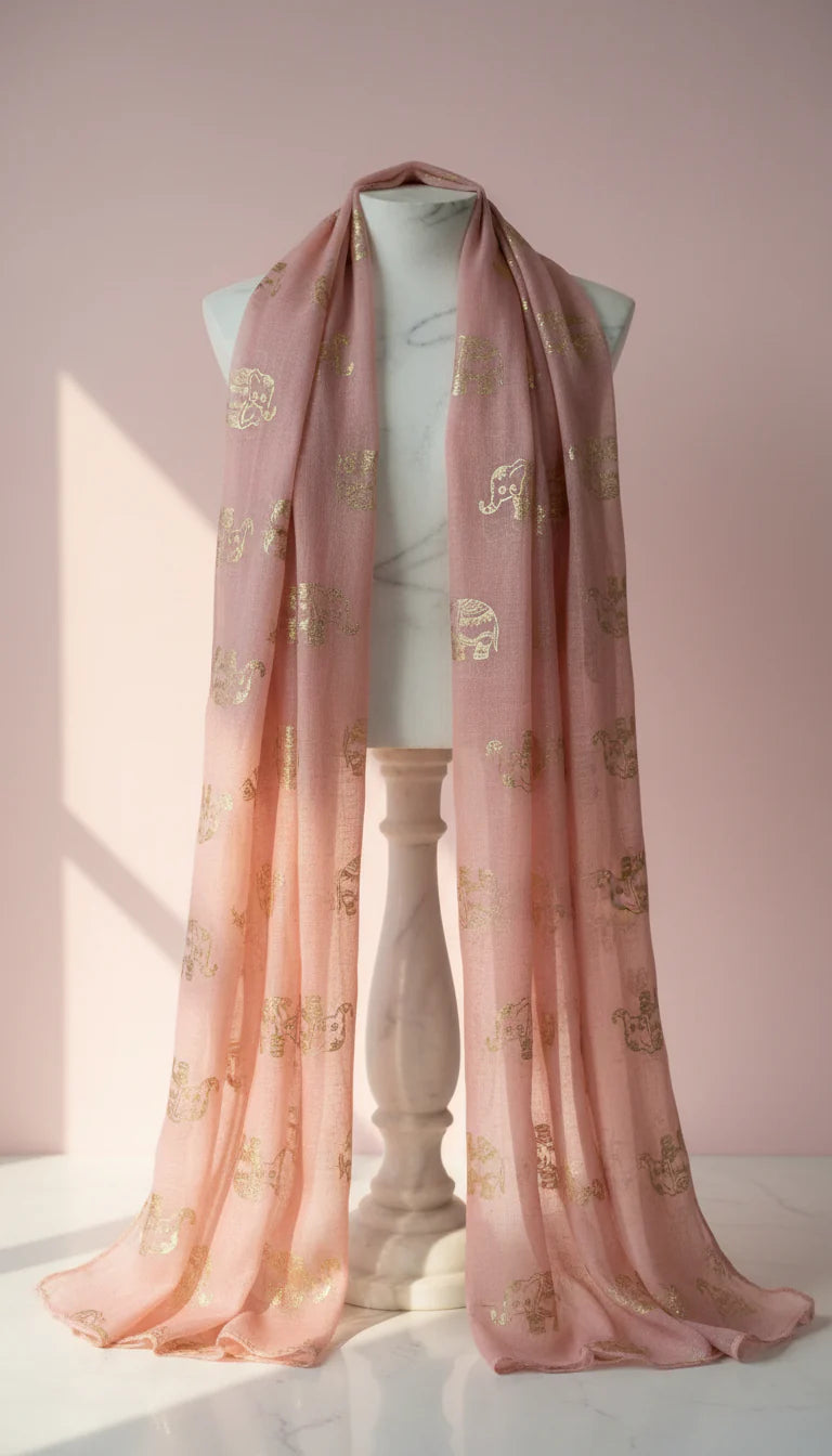 Elephant Shimmer Gold Foil Scarf Pack of 12