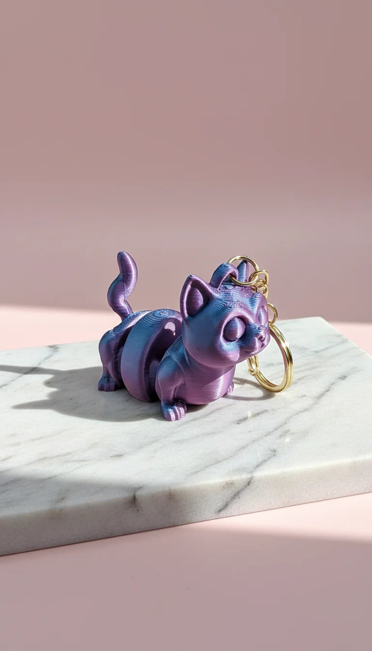 3D Printed Articulated Fantasy Cat : Bioplastic Fidget Key Ring