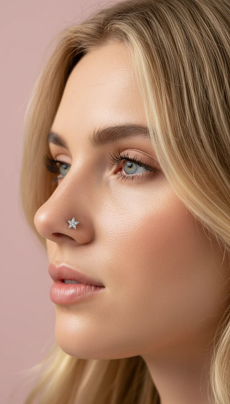 Stainless Steel Star Crystal Nose Ring