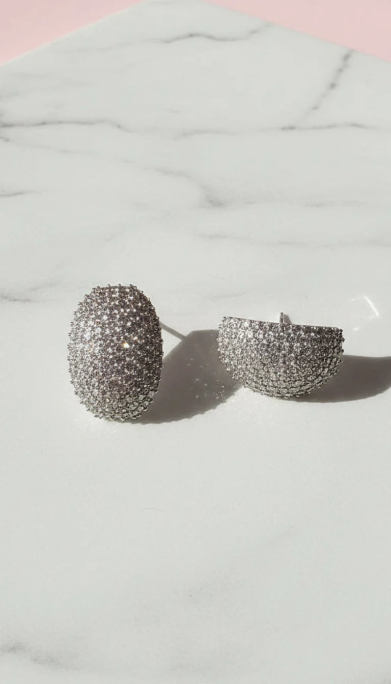 Curved Oval Crystal Stud Earrings
