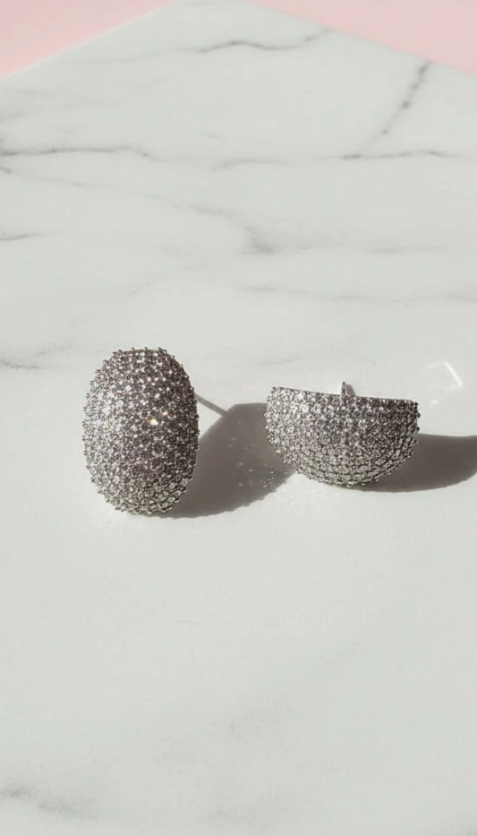 Curved Oval Crystal Stud Earrings