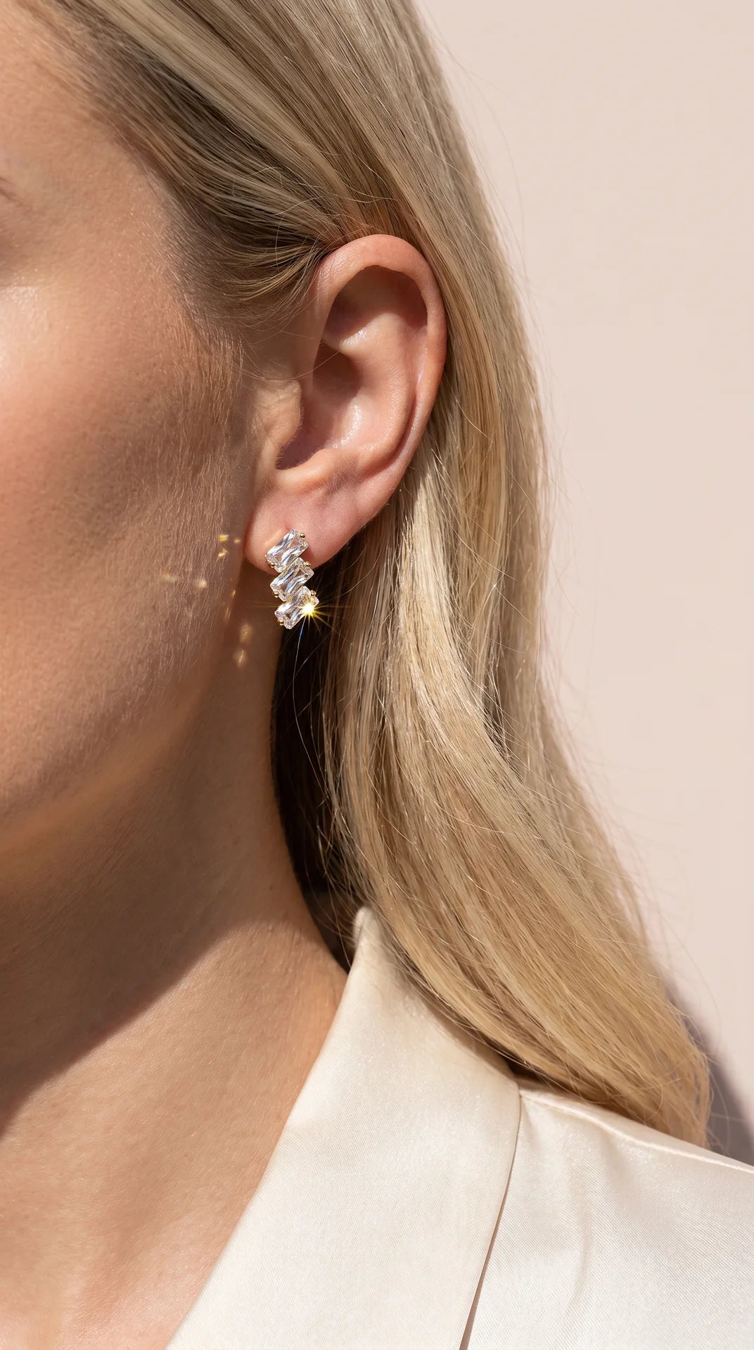 Baguette Cut Stacked Crystal Stud Earrings