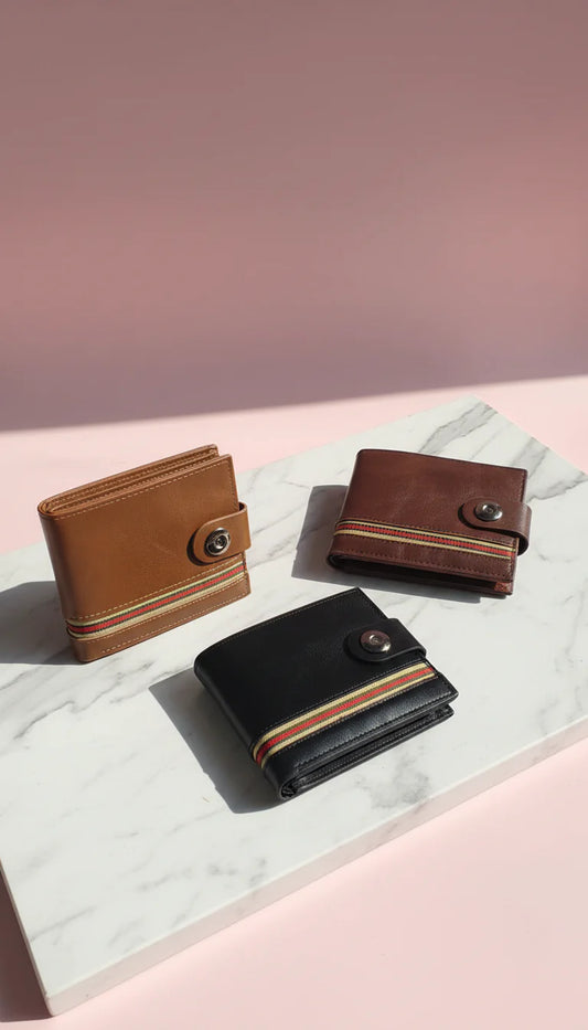 Striped Monogram Leather Wallet With Gift Box