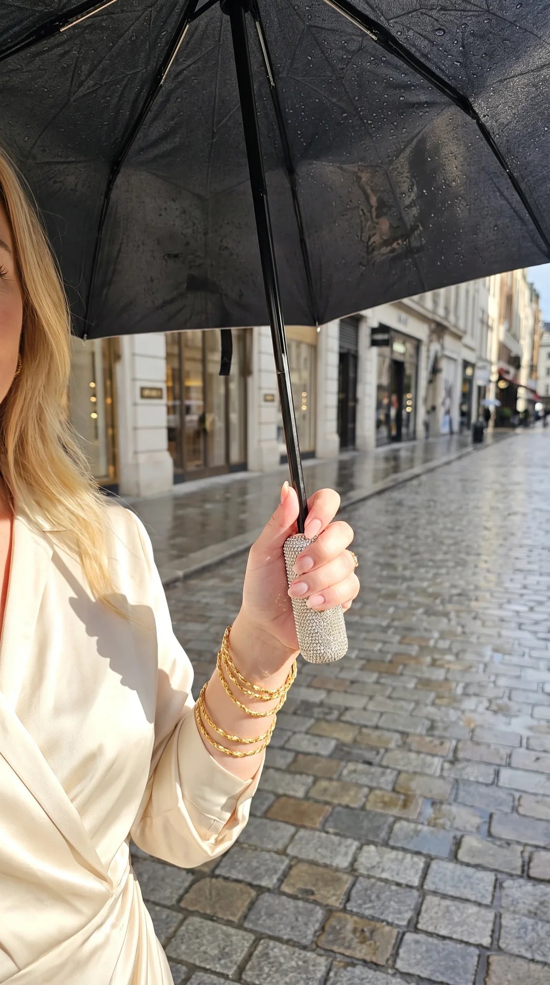 Crystal Handle UV Parasol & Rain Handbag Pop Up Travel Umbrella