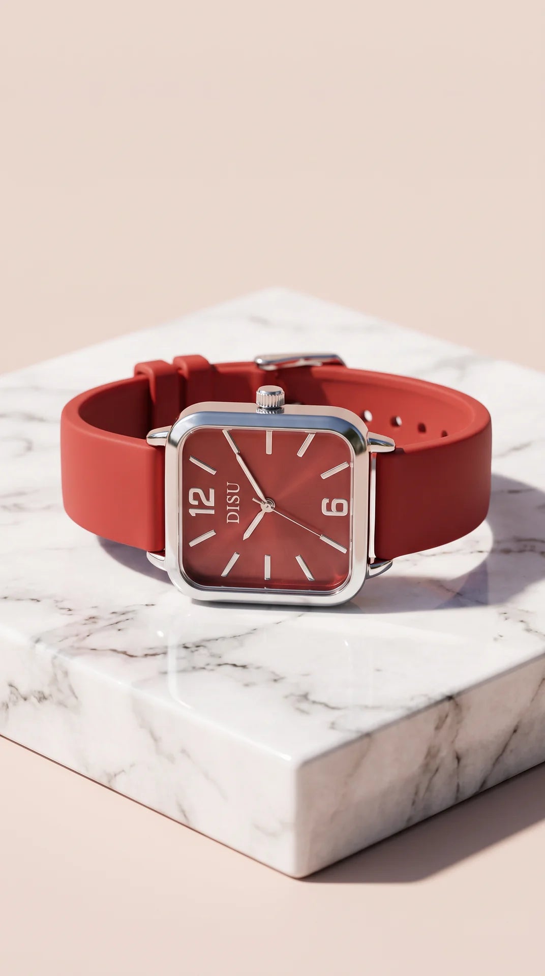 Classic Square Dial Quartz Watch – Silicone-Style Strap