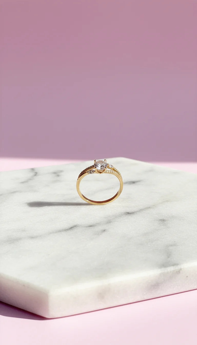 Crystal Band Round Cut Gold Ring Box set of 12