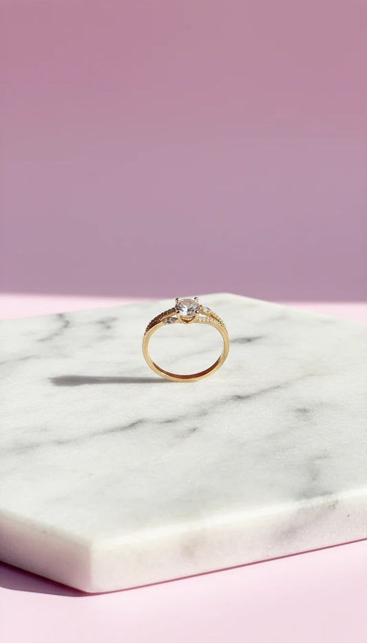 Crystal Band Round Cut Gold Ring Box set of 12