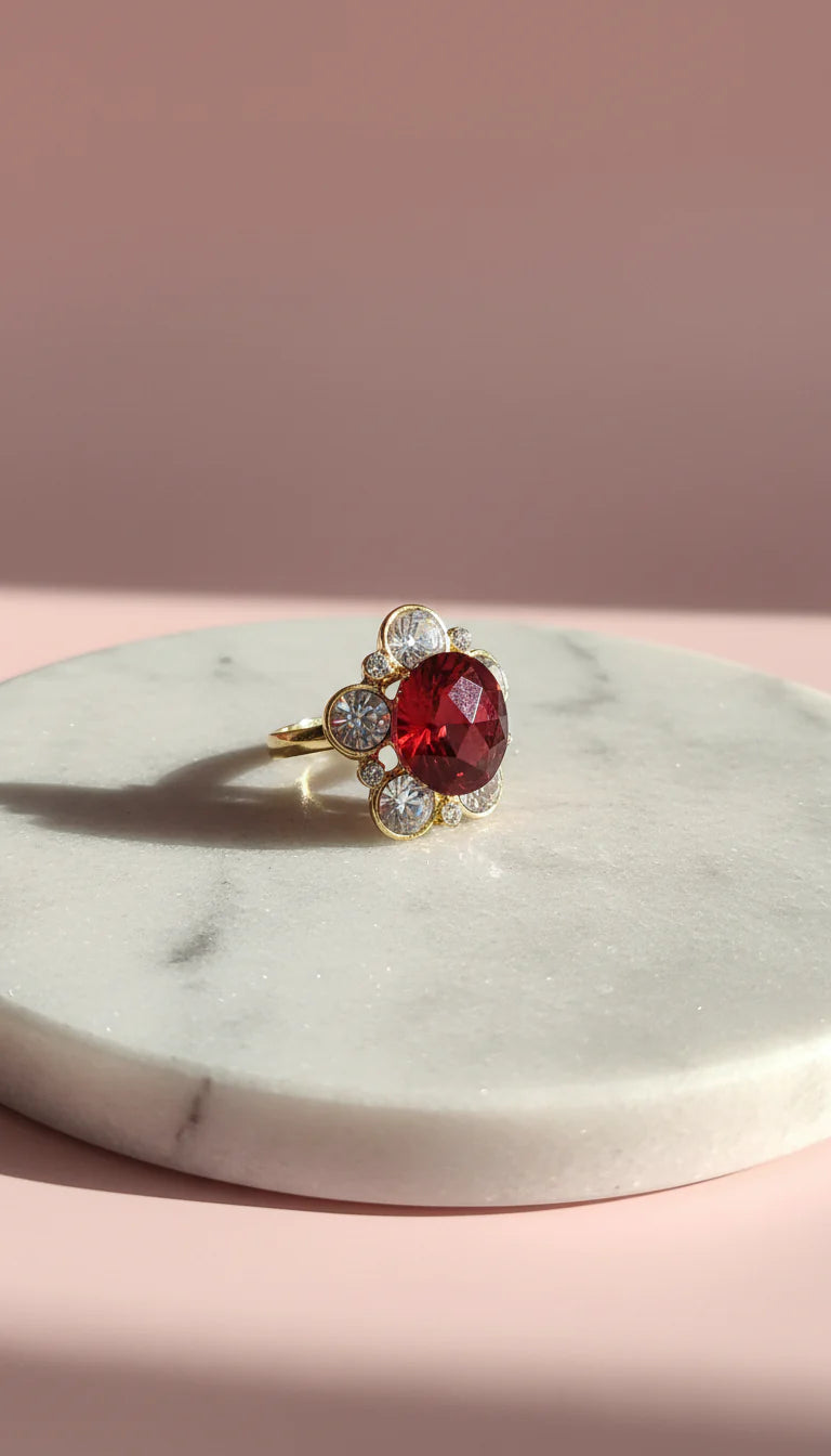 Jewelled Flower Crystal Free size Ring