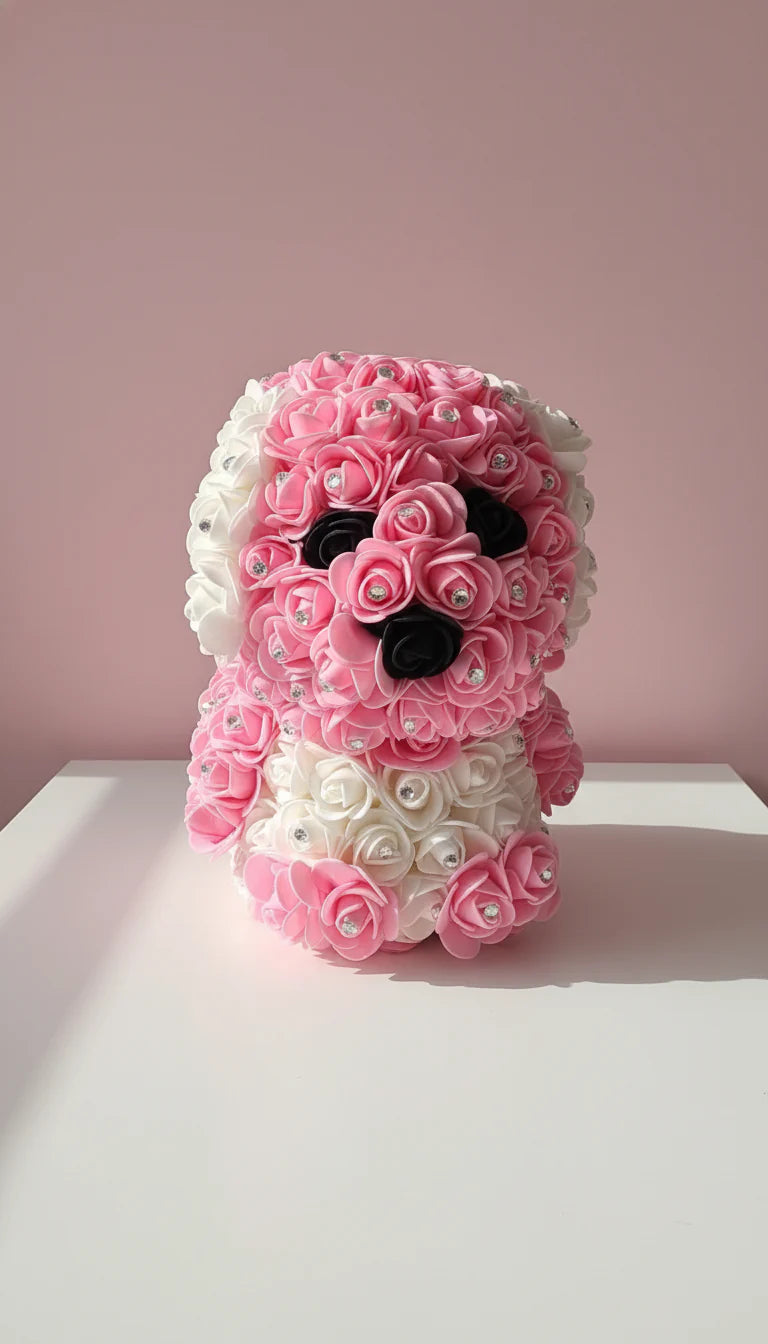 Silk Artificial Flower Crystal Puppy Dog Roses With Luxury Gift Box