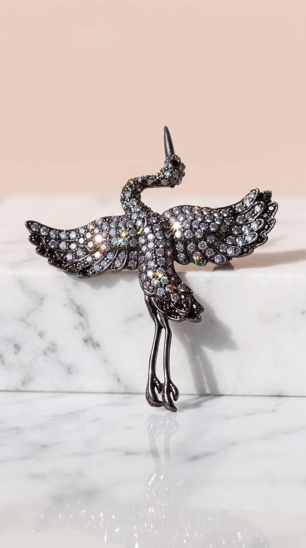 Stork Crystal Brooch Pin