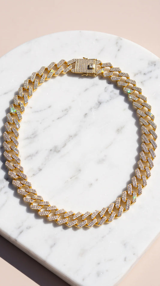 Crystal Cuban Chain Curb Necklace