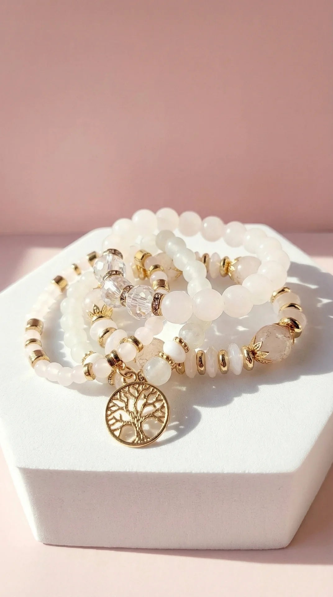 Tree Charm Ceramic Beaded Bracelet Set