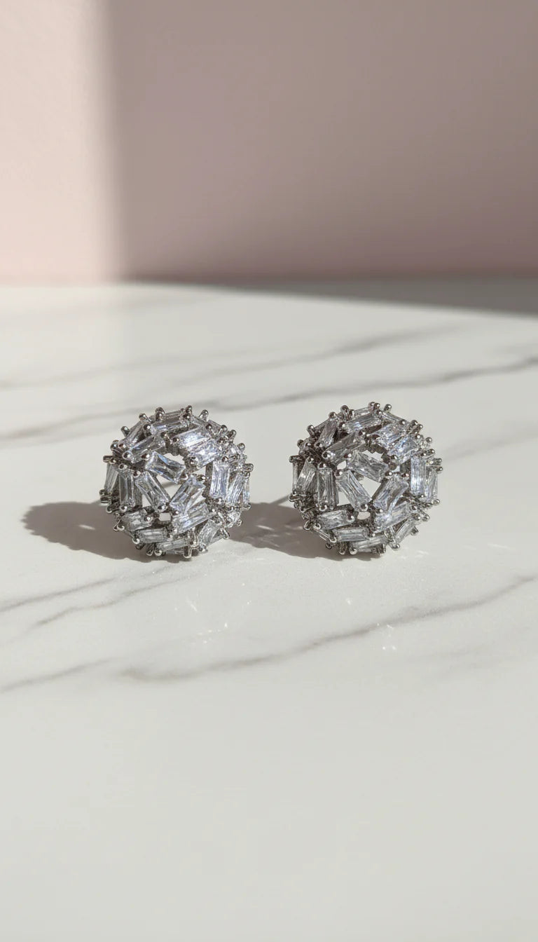 Baguette Cut Ball Crystal Stud Earrings