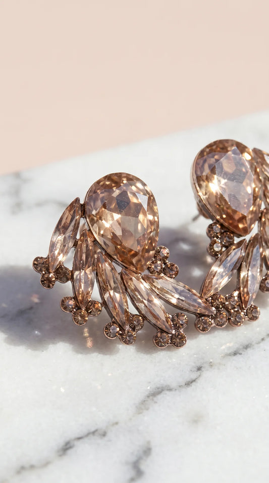 Tear Drop Curved Crystal Stud Earrings