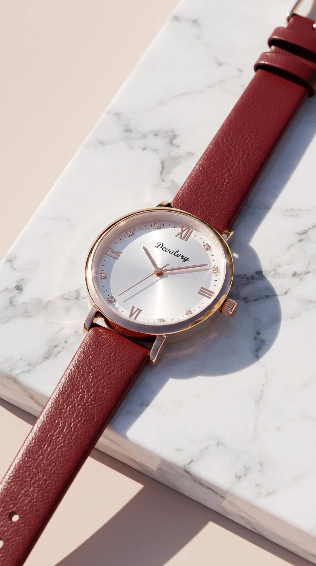 Classic Crystal Dial Quartz Watch with Leather Strap