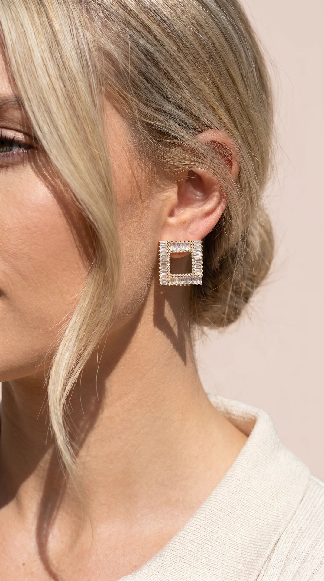 Baguette Cut Square Crystal Stud Earrings