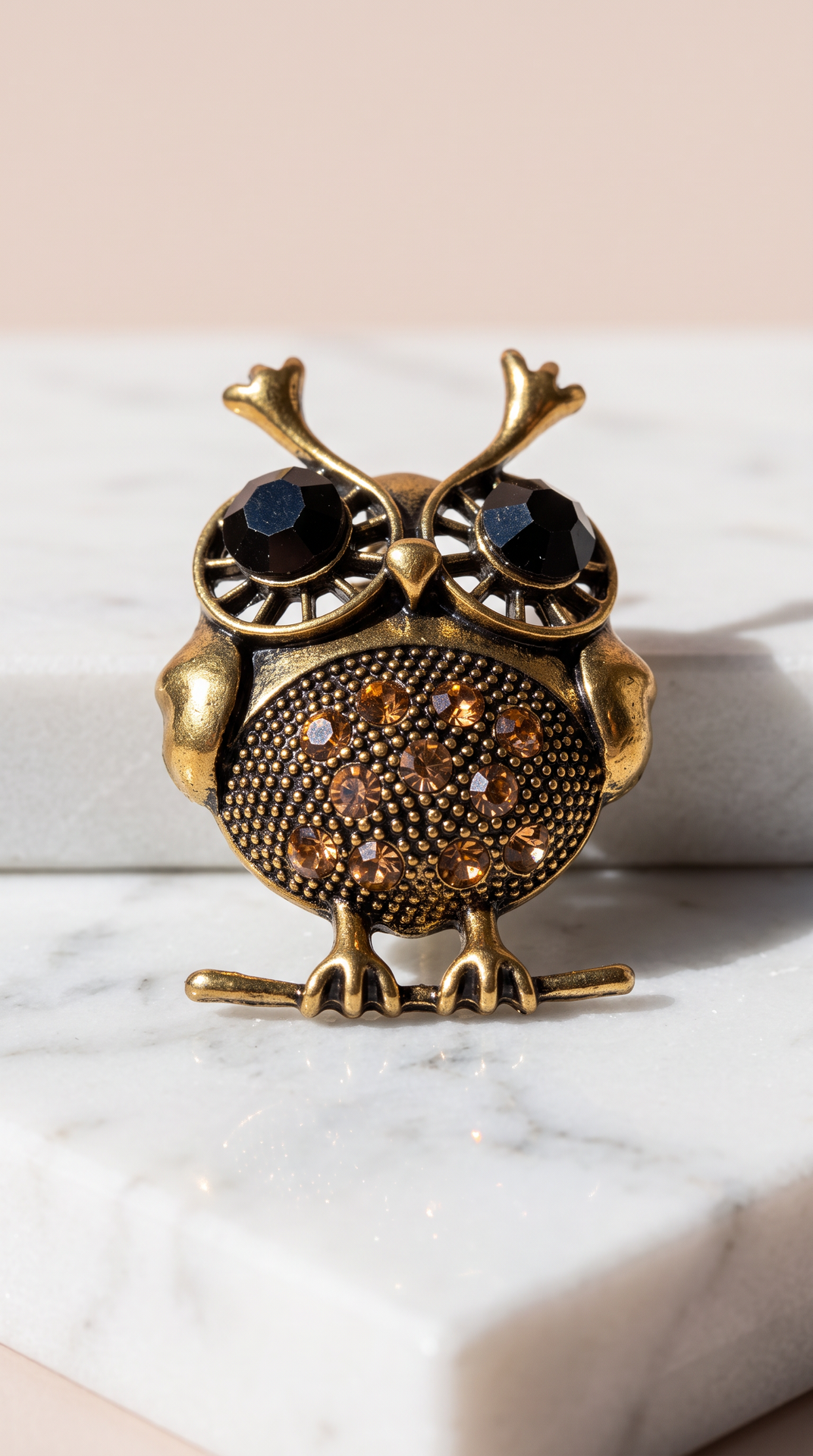 Owl With Perch Jewelled Brooch Pin