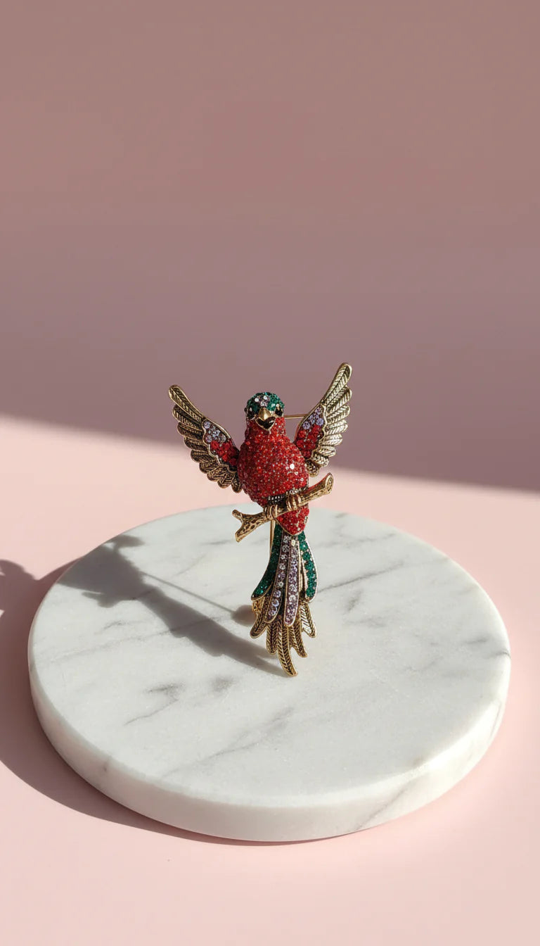 Colorful Bird Crystal Brooch Pin