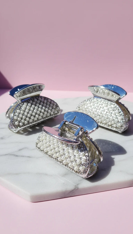 Crystal & Pearl Hair Clamps Pack of 12