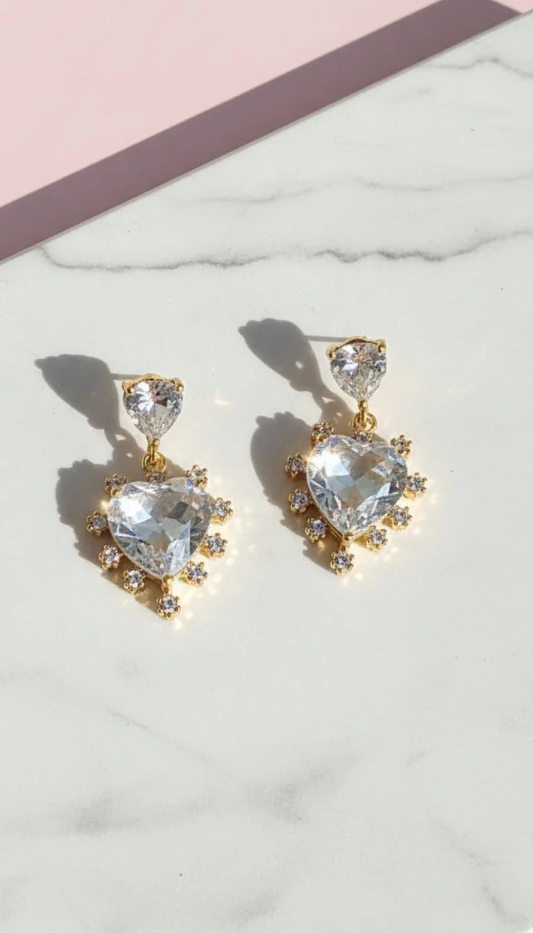 Heart Shaped Crystal Drop & Dangle Earrings