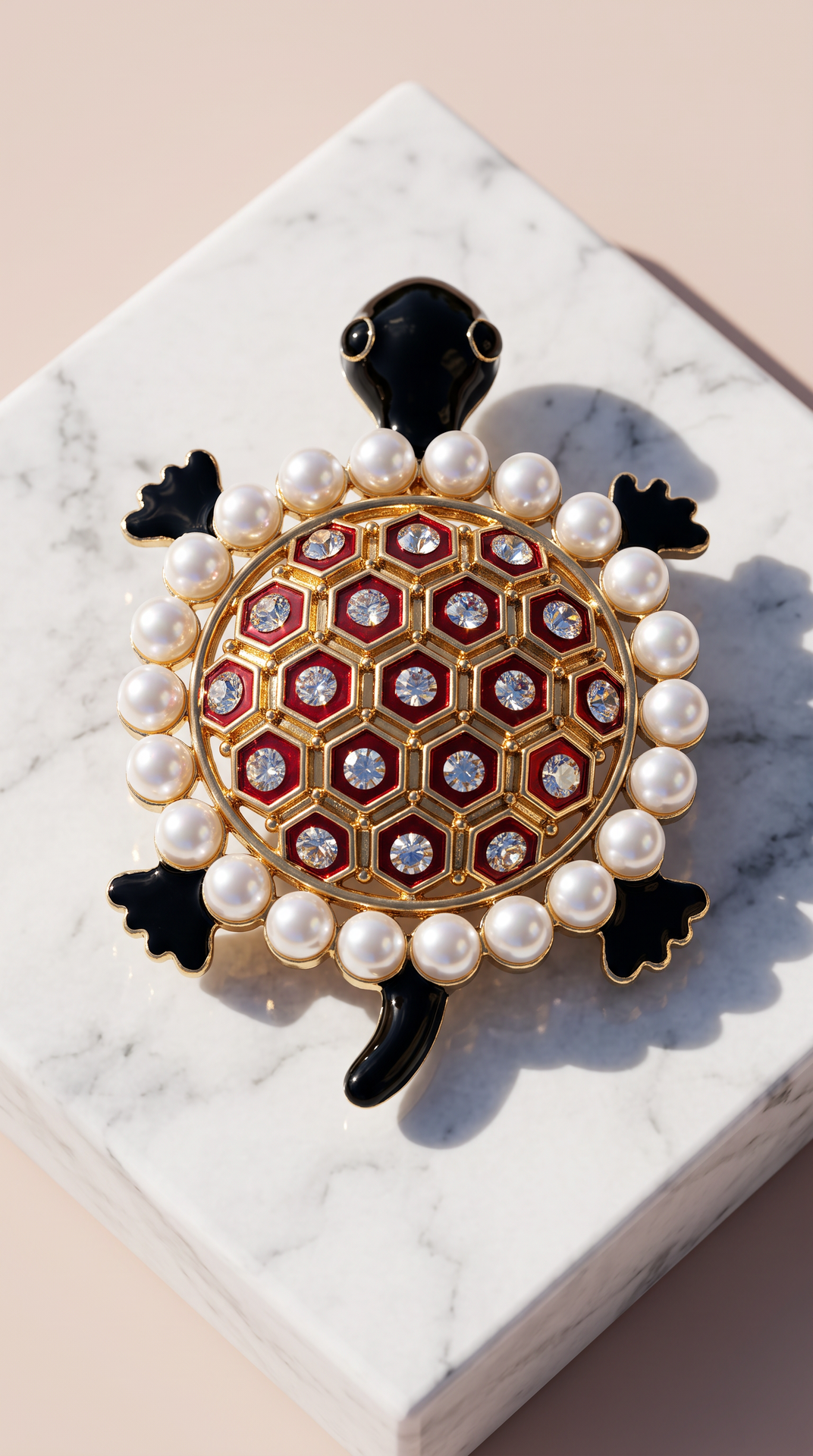 Pearl Turtle Crystal Brooch Pin