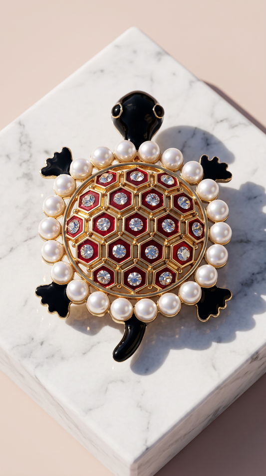 Pearl Turtle Crystal Brooch Pin