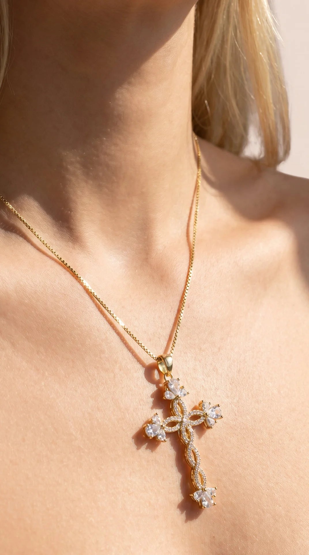 Crystal Cross Gold Plated Symbolic Necklace Pendant